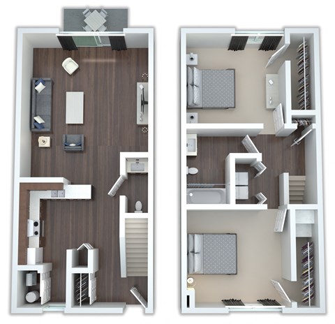 Floor plan for 2 beds, 1.5 baths, 1050 sqft